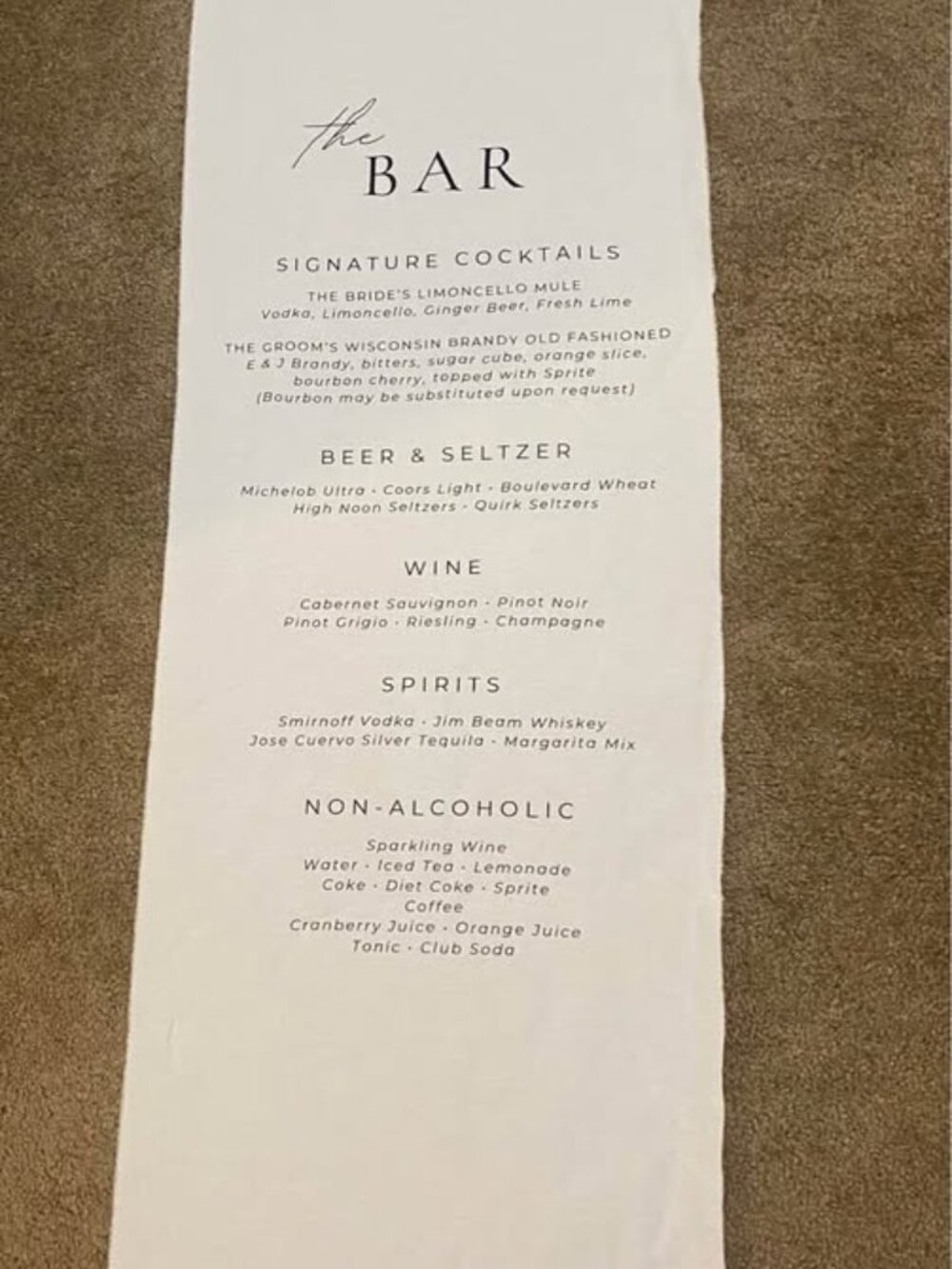 Fabric Bar Menu